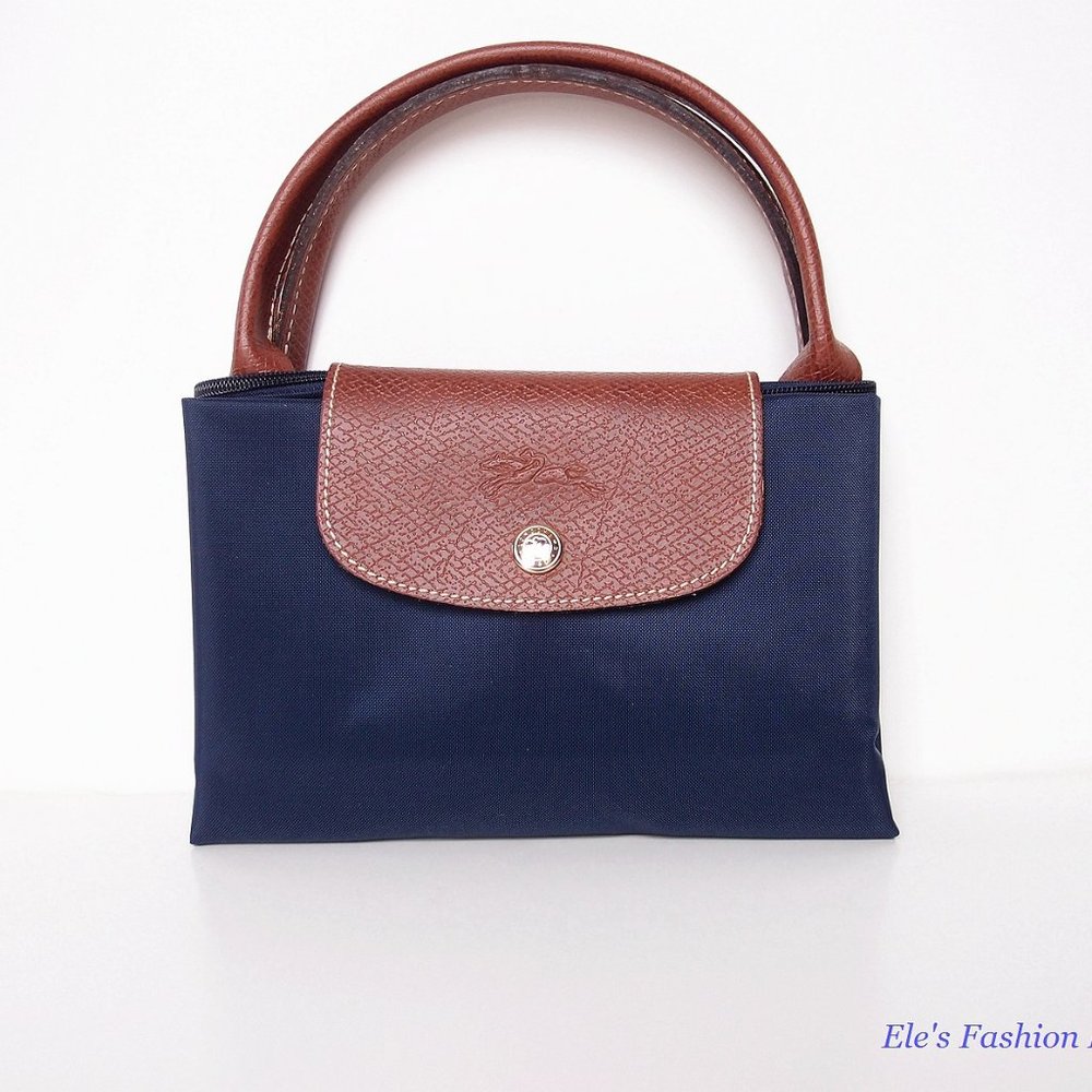 ❤️ NWT LONGCHAMP Le Pliage Type M Medium Short Handle Tote NAVY Blue Authentic - Picture 6 of 16